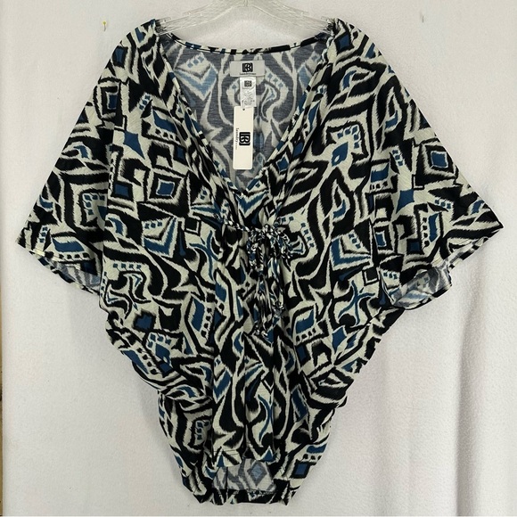 NWT Laundry by Design Aztec Print Knit Tie-Front Poncho Women’s OS Blue - Picture 1 of 8